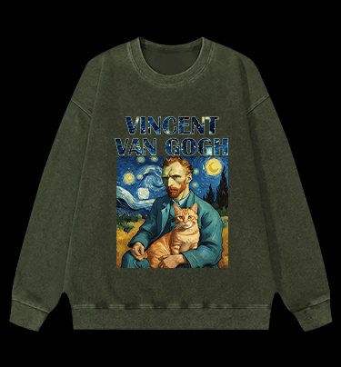 Vincent Van Gogh Creative Design Vintage Washed 100% Cotton Sweatshirt - TheDrunkShark