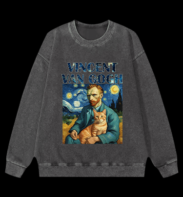 Vincent Van Gogh Creative Design Vintage Washed 100% Cotton Sweatshirt - TheDrunkShark