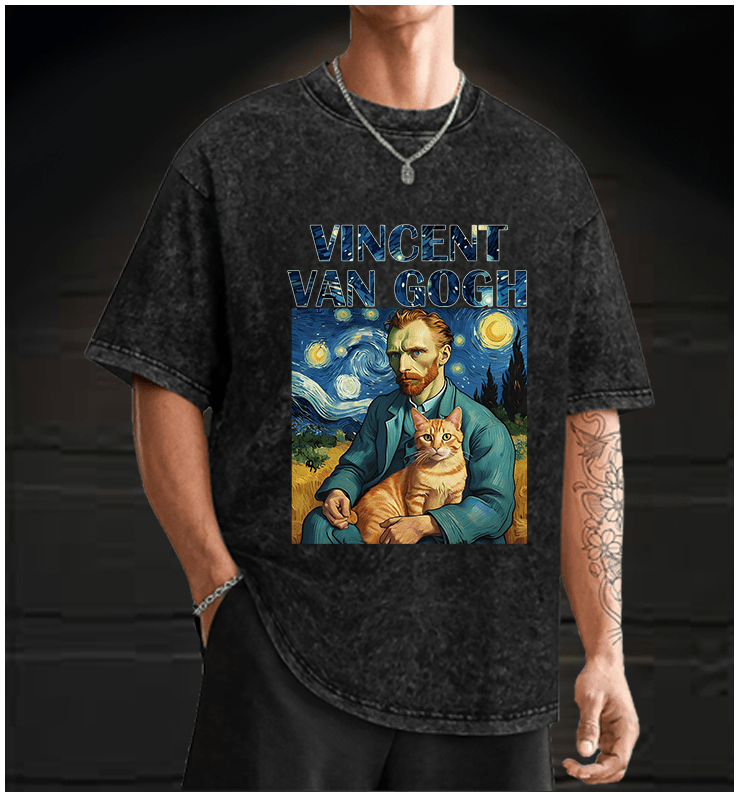 Vincent Van Gogh Creative Design Vintage Washed 100% Cotton T-Shirt - TheDrunkShark