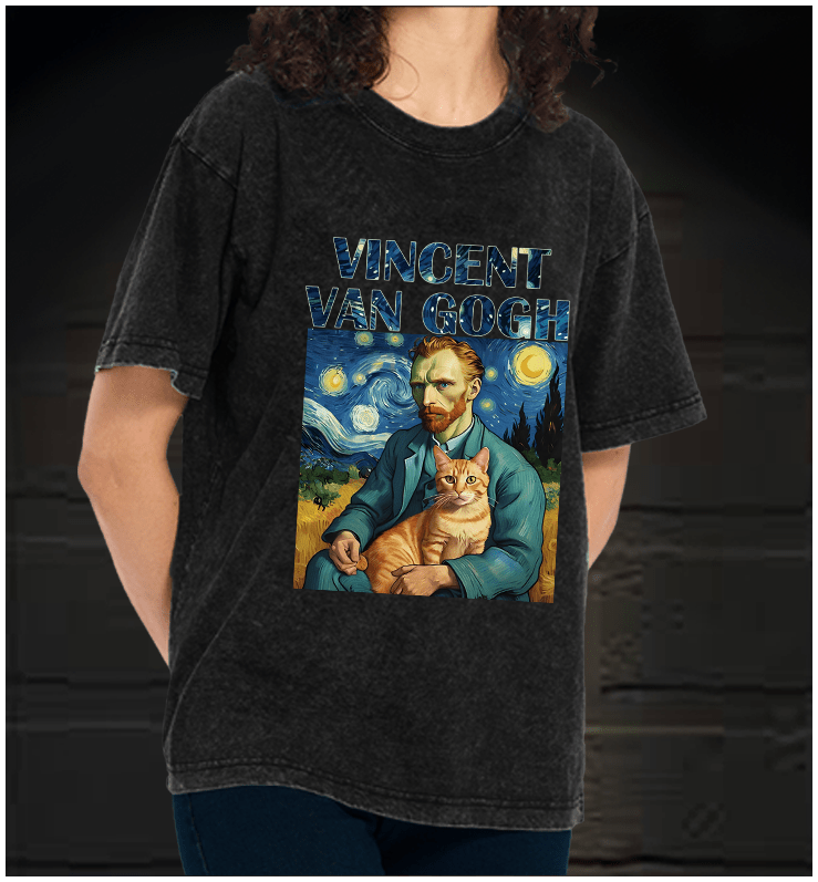 Vincent Van Gogh Creative Design Vintage Washed 100% Cotton T-Shirt - TheDrunkShark