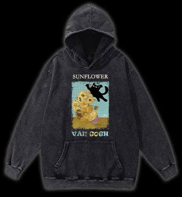 Vincent Willem van Gogh Cat Vintage Washed 100% Cotton Hoodie - TheDrunkShark