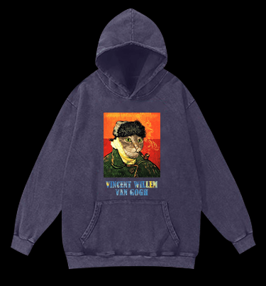 Vincent Willem van Gogh Cat Vintage Washed 100% Cotton Hoodie - TheDrunkShark