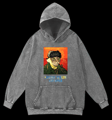 Vincent Willem van Gogh Cat Vintage Washed 100% Cotton Hoodie - TheDrunkShark