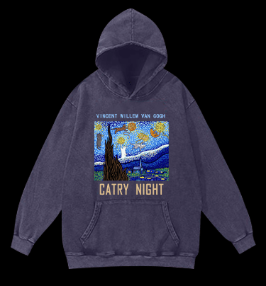 Vincent Willem van Gogh Cat Vintage Washed 100% Cotton Hoodie - TheDrunkShark