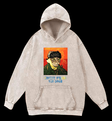 Vincent Willem van Gogh Cat Vintage Washed 100% Cotton Hoodie - TheDrunkShark