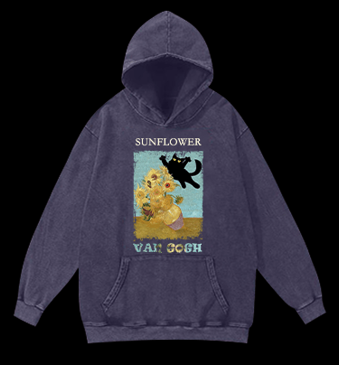 Vincent Willem van Gogh Cat Vintage Washed 100% Cotton Hoodie - TheDrunkShark