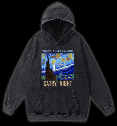 Vincent Willem van Gogh Cat Vintage Washed 100% Cotton Hoodie - TheDrunkShark