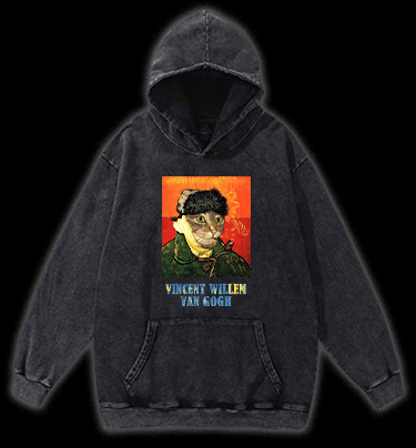 Vincent Willem van Gogh Cat Vintage Washed 100% Cotton Hoodie - TheDrunkShark