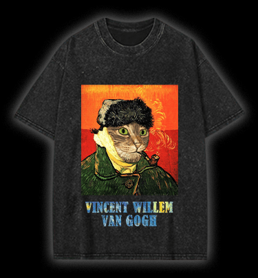 Vincent Willem van Gogh Cat Vintage Washed 100% Cotton T-Shirt - TheDrunkShark