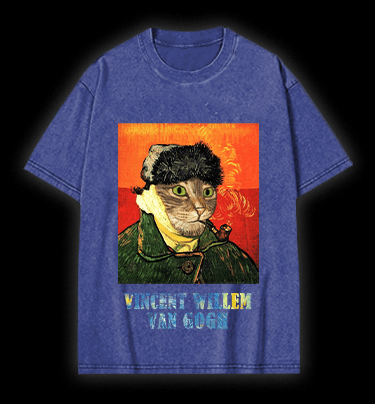 Vincent Willem van Gogh Cat Vintage Washed 100% Cotton T-Shirt - TheDrunkShark