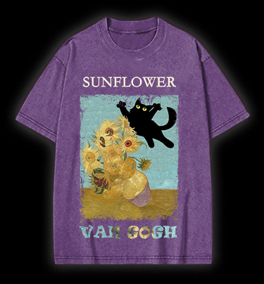 Vincent Willem van Gogh Cat Vintage Washed 100% Cotton T-Shirt - TheDrunkShark