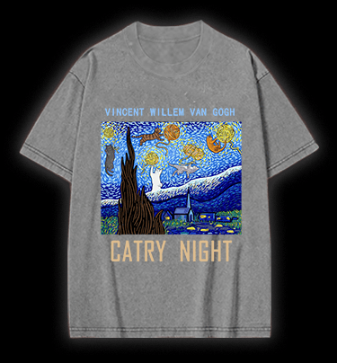 Vincent Willem van Gogh Cat Vintage Washed 100% Cotton T-Shirt - TheDrunkShark