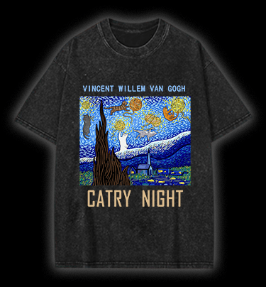 Vincent Willem van Gogh Cat Vintage Washed 100% Cotton T-Shirt - TheDrunkShark