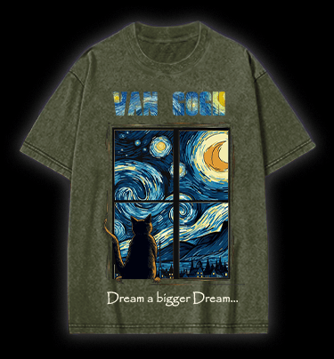Vincent Willem van Gogh Cat Vintage Washed 100% Cotton T-Shirt - TheDrunkShark