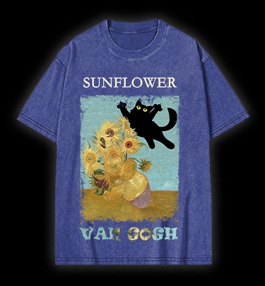 Vincent Willem van Gogh Cat Vintage Washed 100% Cotton T-Shirt - TheDrunkShark