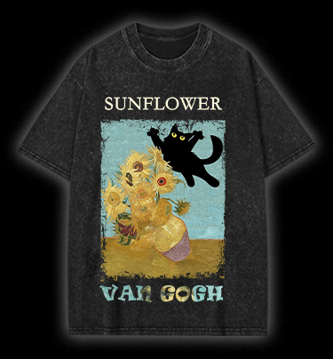 Vincent Willem van Gogh Cat Vintage Washed 100% Cotton T-Shirt - TheDrunkShark