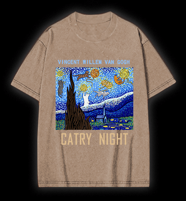 Vincent Willem van Gogh Cat Vintage Washed 100% Cotton T-Shirt - TheDrunkShark