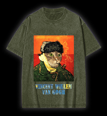 Vincent Willem van Gogh Cat Vintage Washed 100% Cotton T-Shirt - TheDrunkShark