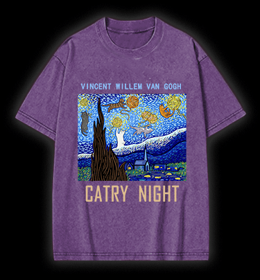 Vincent Willem van Gogh Cat Vintage Washed 100% Cotton T-Shirt - TheDrunkShark