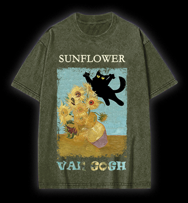 Vincent Willem van Gogh Cat Vintage Washed 100% Cotton T-Shirt - TheDrunkShark