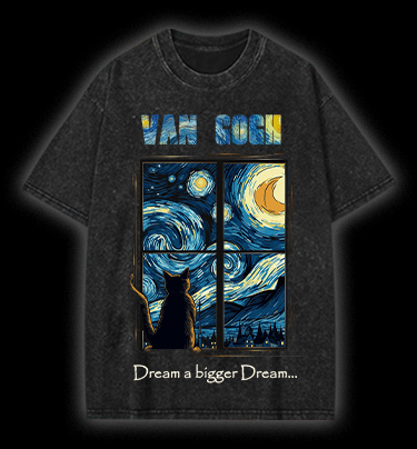 Vincent Willem van Gogh Cat Vintage Washed 100% Cotton T-Shirt - TheDrunkShark