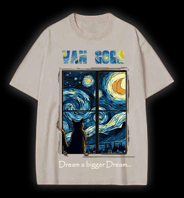 Vincent Willem van Gogh Cat Vintage Washed 100% Cotton T-Shirt - TheDrunkShark