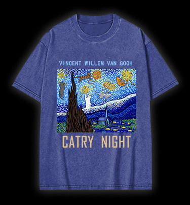 Vincent Willem van Gogh Cat Vintage Washed 100% Cotton T-Shirt - TheDrunkShark
