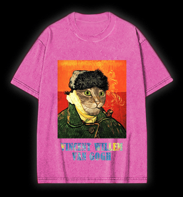 Vincent Willem van Gogh Cat Vintage Washed 100% Cotton T-Shirt - TheDrunkShark