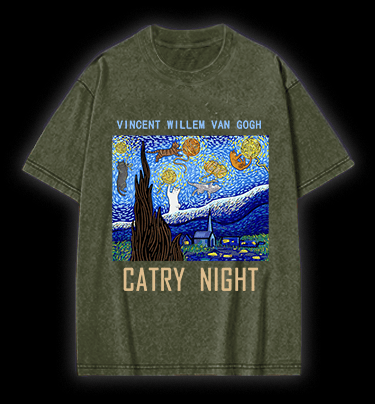 Vincent Willem van Gogh Cat Vintage Washed 100% Cotton T-Shirt - TheDrunkShark