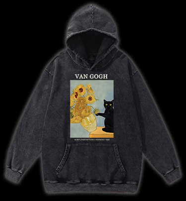 Vincent Willem van Gogh Sunflowers Vintage Washed 100% Cotton Hoodie - TheDrunkShark