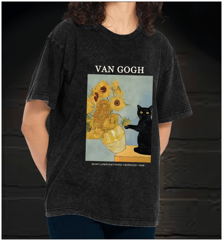 Vincent Willem van Gogh Sunflowers Vintage Washed 100% Cotton T-Shirt - TheDrunkShark