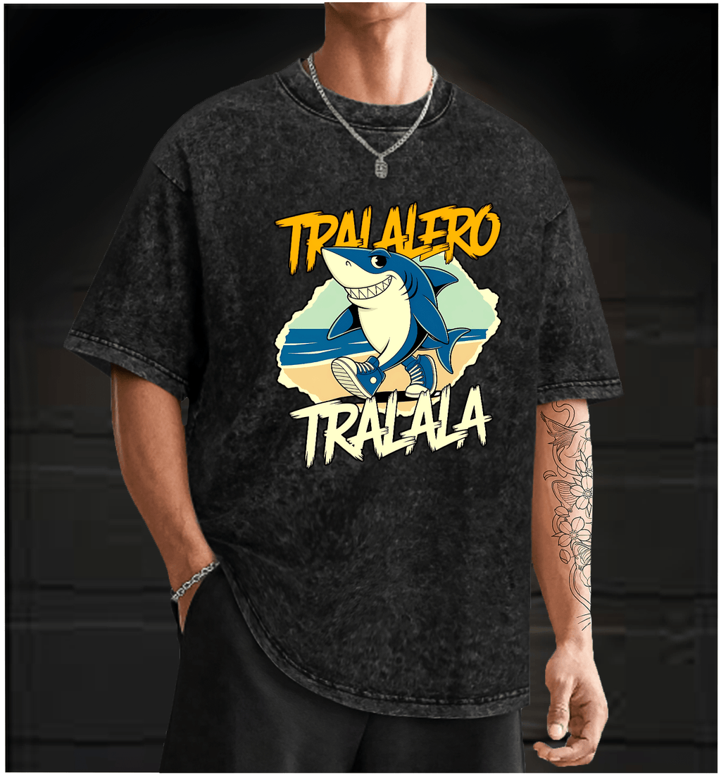 Walking Shark Vintage Washed 100% Cotton T-Shirt - TheDrunkShark