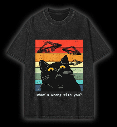  Whimsical Cat - UFO Vintage Washed 100% Cotton T-Shirt - TheDrunkShark