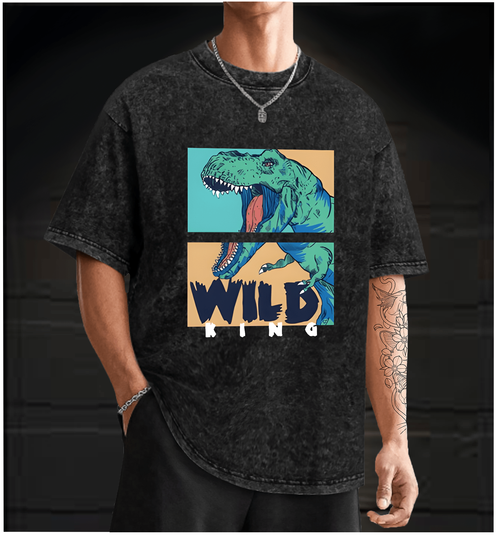 Wild Dino King Vintage Washed 100% Cotton T-Shirt - TheDrunkShark