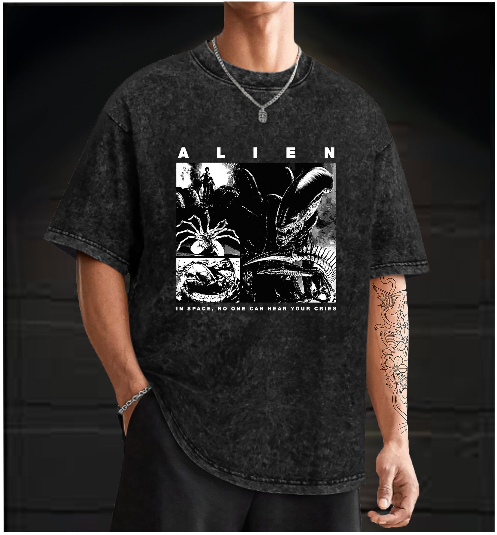  Xenomorph  Vintage Washed 100% Cotton T-Shirt - TheDrunkShark