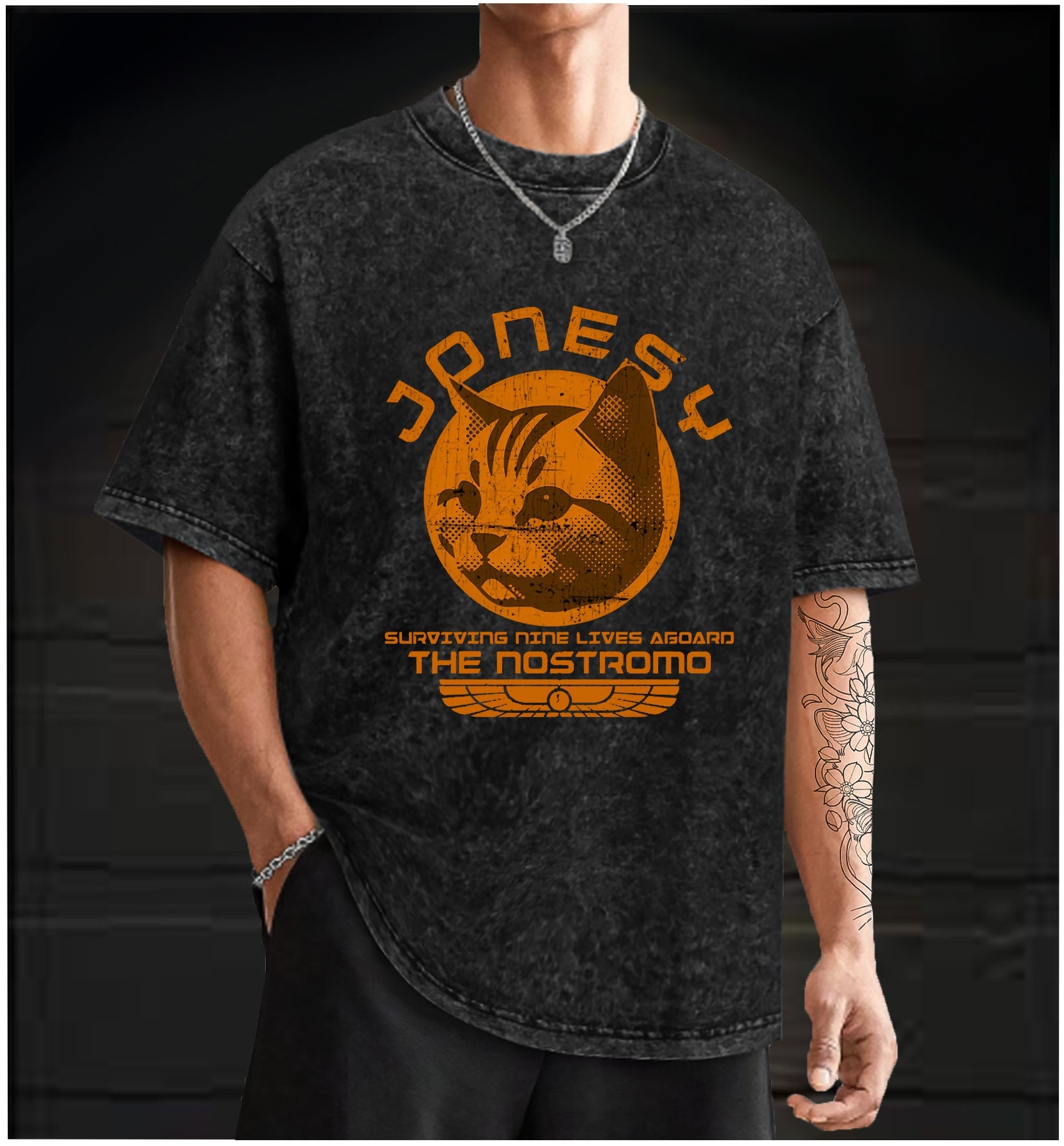  Xenomorph:JONESY  Cat Vintage Washed 100% Cotton T-Shirt - TheDrunkShark