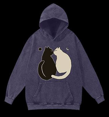 Yin - Yang Cats Vintage Washed 100% Cotton Hoodie - TheDrunkShark