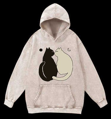 Yin - Yang Cats Vintage Washed 100% Cotton Hoodie - TheDrunkShark