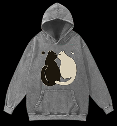 Yin - Yang Cats Vintage Washed 100% Cotton Hoodie - TheDrunkShark