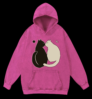 Yin - Yang Cats Vintage Washed 100% Cotton Hoodie - TheDrunkShark