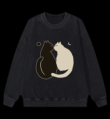 Yin - Yang Cats Vintage Washed 100% Cotton Sweatshirt - TheDrunkShark