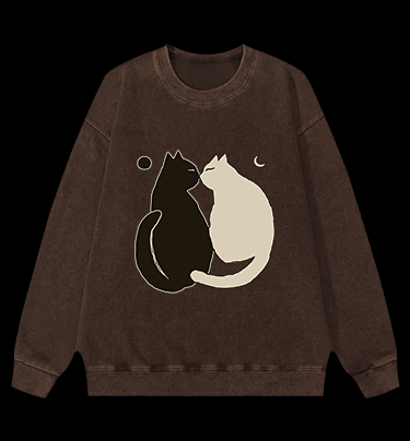 Yin - Yang Cats Vintage Washed 100% Cotton Sweatshirt - TheDrunkShark