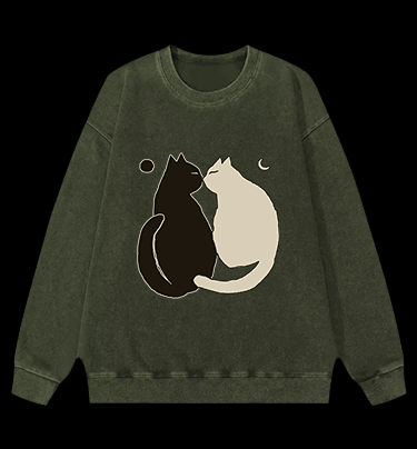 Yin - Yang Cats Vintage Washed 100% Cotton Sweatshirt - TheDrunkShark