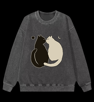 Yin - Yang Cats Vintage Washed 100% Cotton Sweatshirt - TheDrunkShark