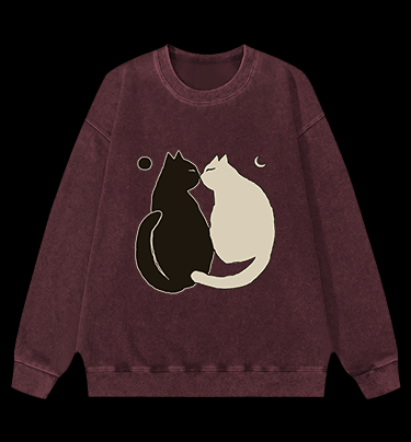 Yin - Yang Cats Vintage Washed 100% Cotton Sweatshirt - TheDrunkShark
