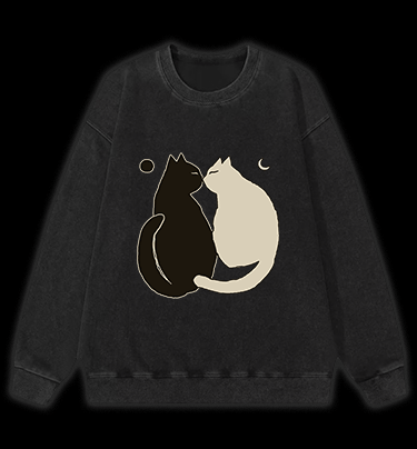Yin - Yang Cats Vintage Washed 100% Cotton Sweatshirt - TheDrunkShark