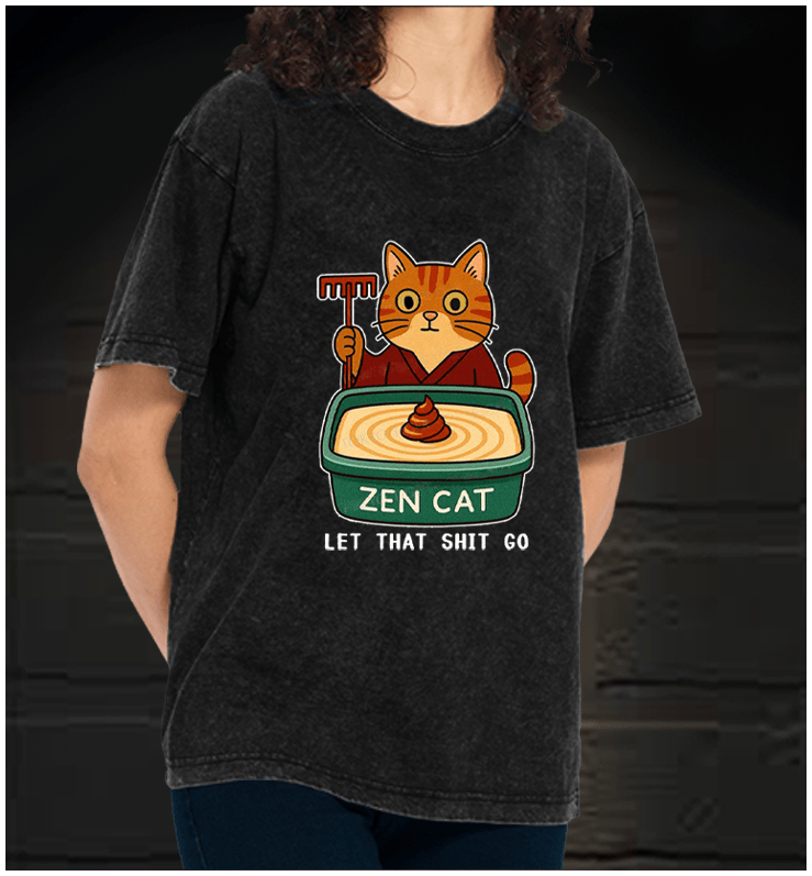  Zen Cat  Vintage Washed 100% Cotton T-Shirt - TheDrunkShark