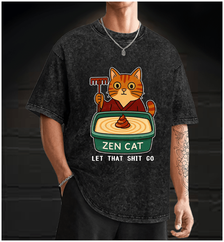  Zen Cat  Vintage Washed 100% Cotton T-Shirt - TheDrunkShark